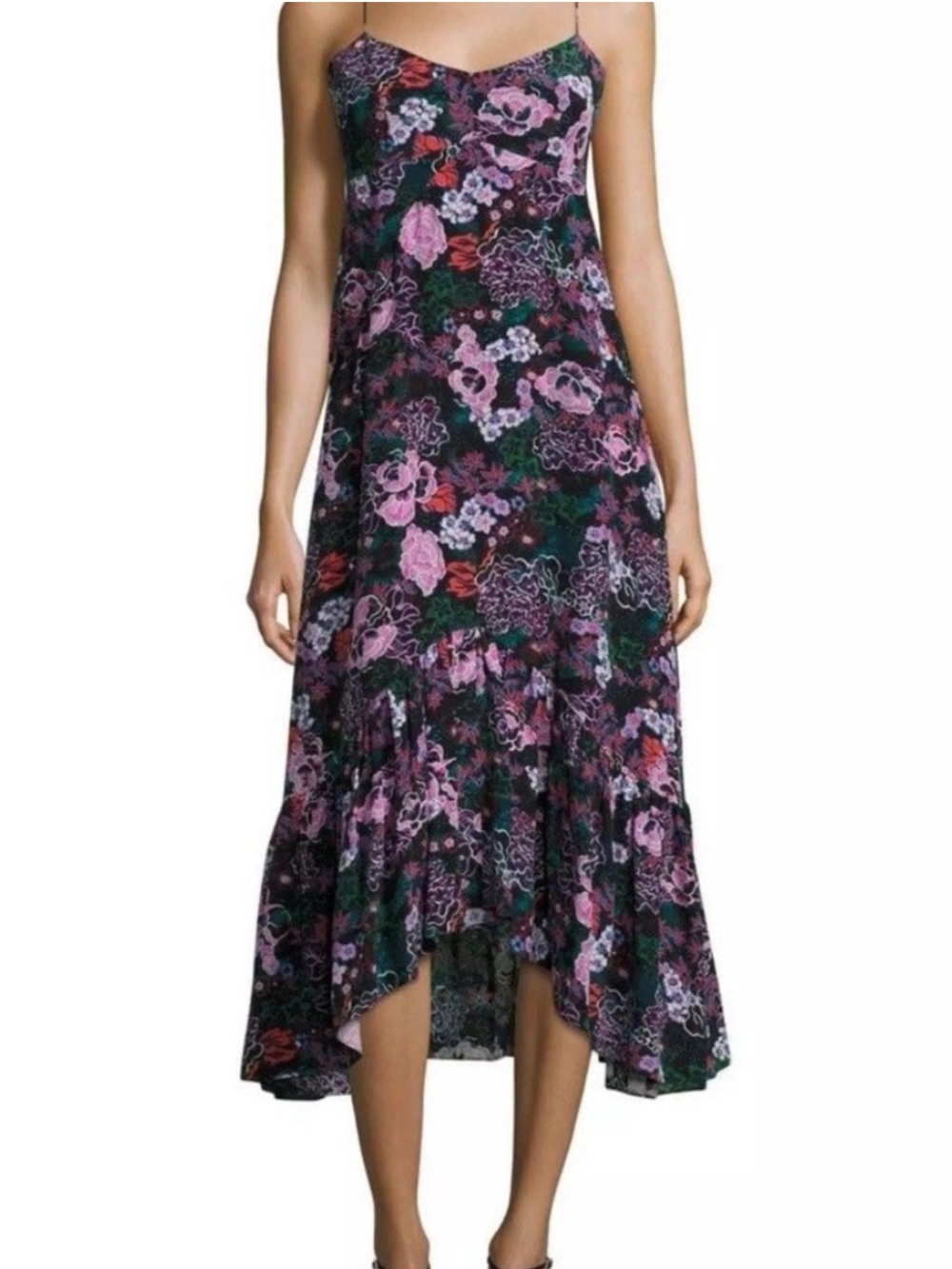 Saloni silk Inga midi floral dress